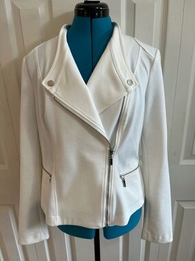 White House Black Market White Asymmetrical Moto Jacket